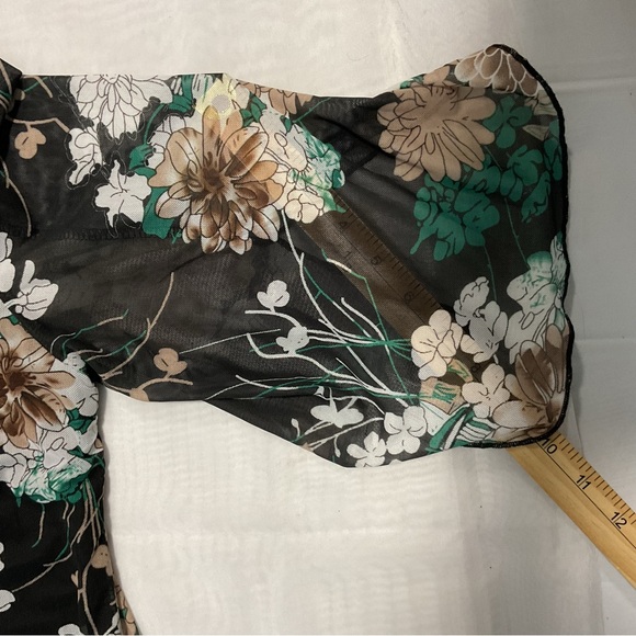 NWT Casual Crewneck Mesh Panel Split See Through 1/2 Sleeve Loose Floral Tunic - Picture 7 of 16